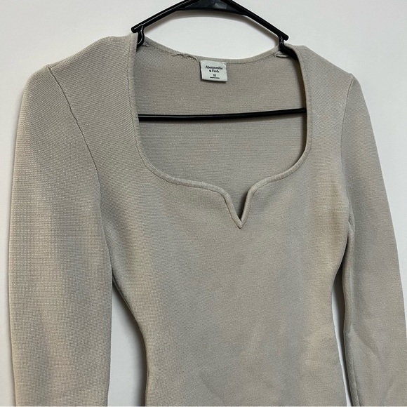 Abercrombie and Fitch Nude Beige Sweetheart Knit Bodysuit Stretchy Sand XS - Picture 3 of 7